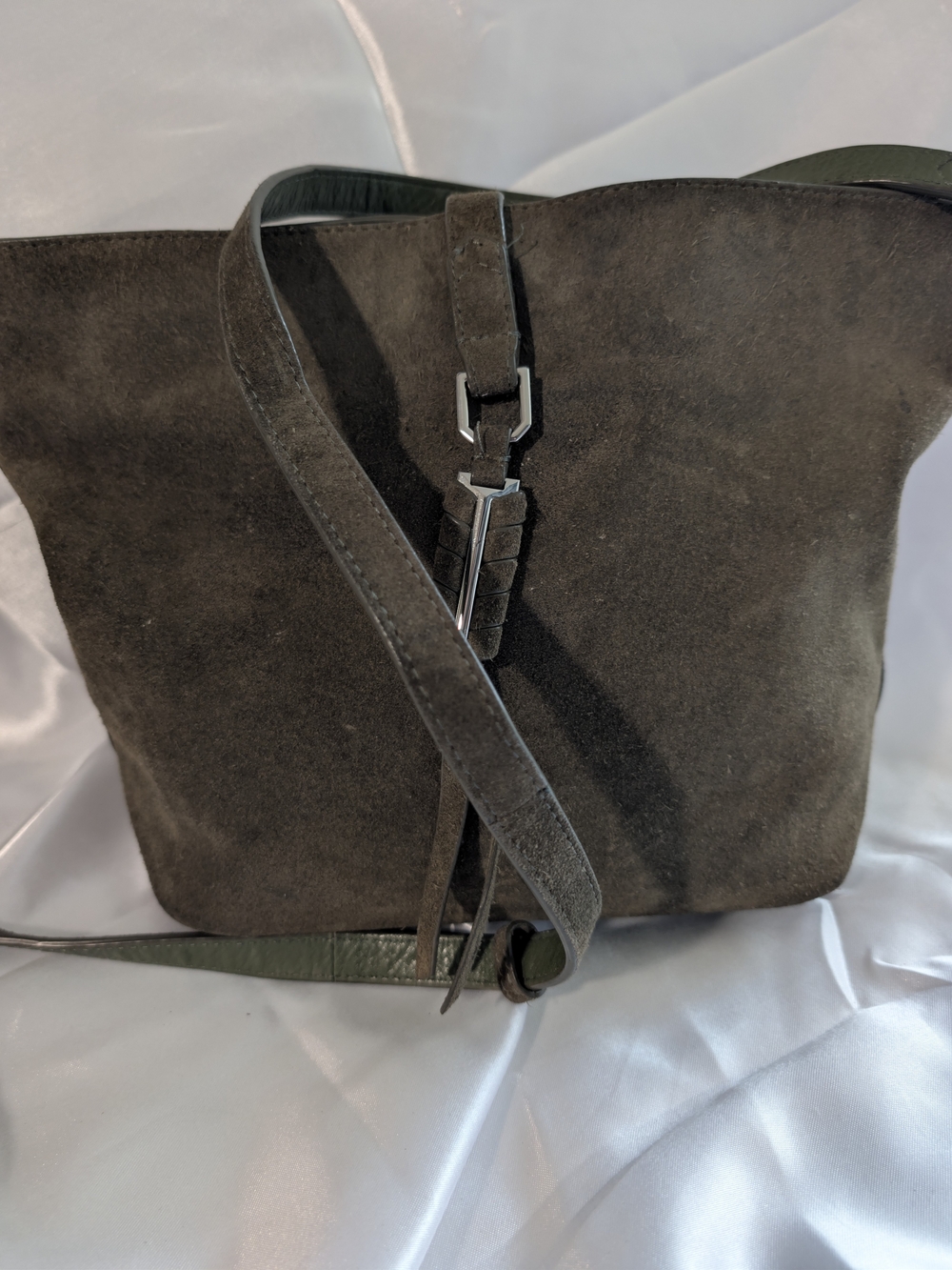 Y2K Slouchy Suede Crossbody Bag in Olive Green Medium